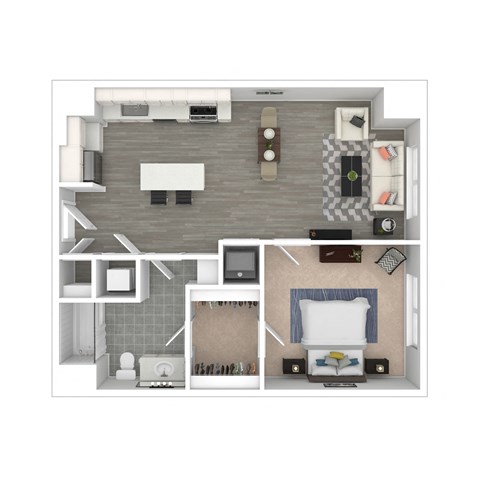 Floor plan for 1 bed, 1 bath, 705 sqft
